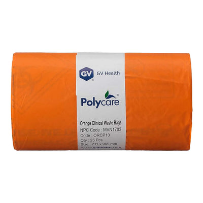 Clinical Waste Sacks, Printed, Orange 10kg, 10 x 25 per case