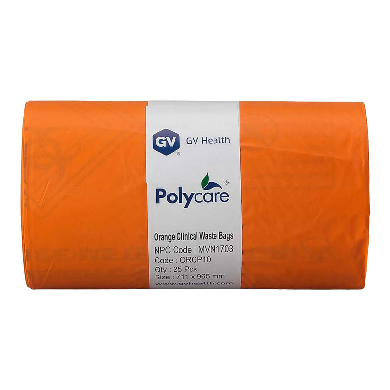 Clinical Waste Sacks, Printed, Orange 10kg, 10 x 25 per case