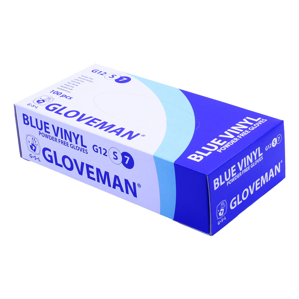 Gloveman® Blue Vinyl Powder Free Examination Gloves - Box of 100 (Sizes XS - XL)