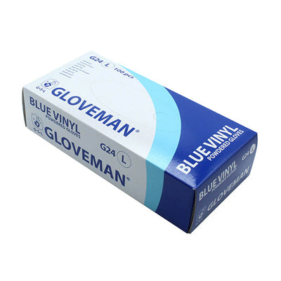 Gloveman® Blue Vinyl Powdered Examination Gloves - Box of 100 (Sizes S - XL)
