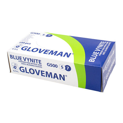 Gloveman® Blue Vynite Powder Free Disposable Gloves - Box of 100 (Sizes XS - XL)