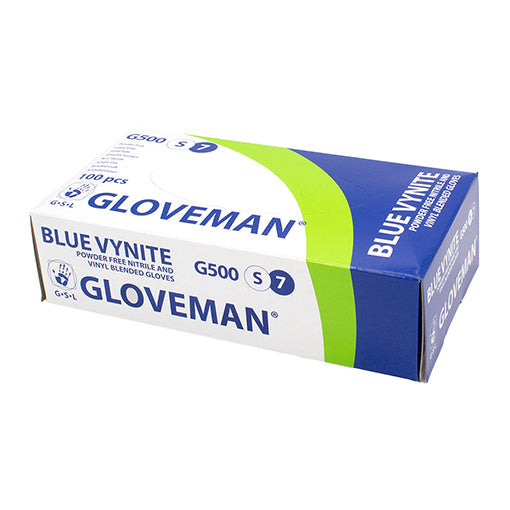 Gloveman® Blue Vynite Powder Free Disposable Gloves - Box of 100 (Sizes XS - XL)