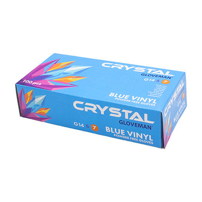 Gloveman® Crystal Blue Vinyl Powder Free Disposable Gloves - Box of 100 (Sizes S - XL)