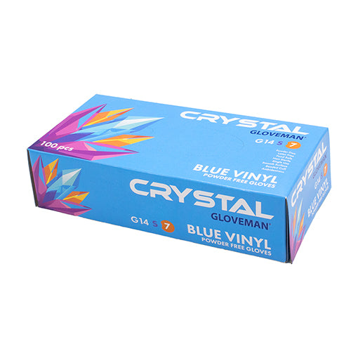 Gloveman® Crystal Blue Vinyl Powder Free Disposable Gloves - Box of 100 (Sizes S - XL)