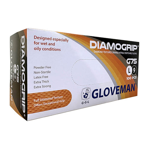 Gloveman® Diamogrip® Orange Nitrile Powder Free Disposable Gloves - Box of 100 (Sizes M - XXL)