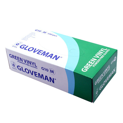 Gloveman® Green Vinyl Powder Free Examination Gloves - Box of 100 (Sizes S - XL)