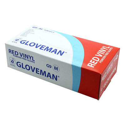 Gloveman® Red Vinyl Powder Free Examination Gloves - Box of 100 (Sizes S - XL)