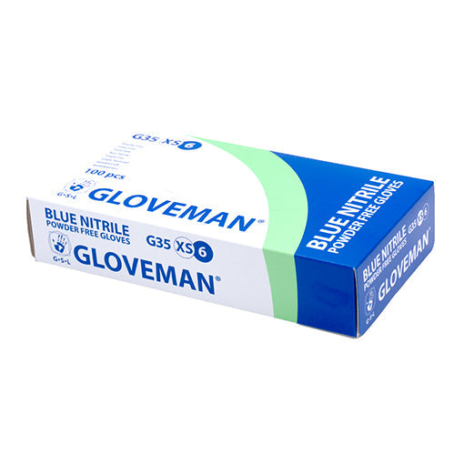 Gloveman® Royal Blue Nitrile Powder Free Examination Gloves - Box of 100 (Sizes XS - XL)
