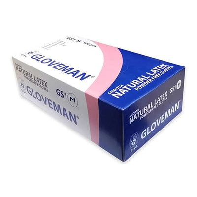 Gloveman® Smooth Latex Powder Free Examination Gloves - Box of 100 (Size Small)