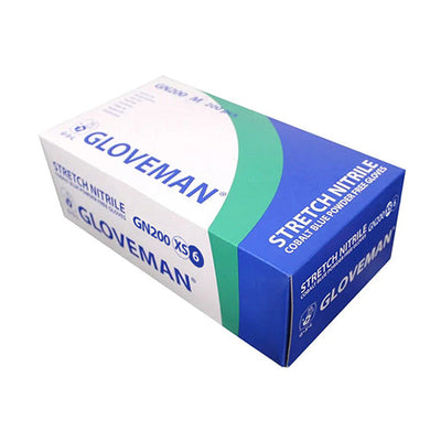 Gloveman® Stretch Cobalt Blue Nitrile Powder Free Disposable Gloves - Box of 200 (Sizes XS - XL)