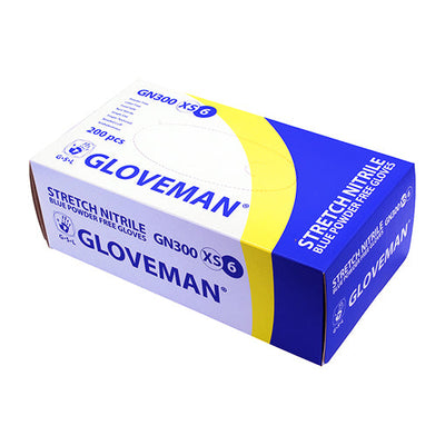 Gloveman® Stretch Royal Blue Nitrile Powder Free Examination Gloves - Box of 200 (Sizes XS - XL)