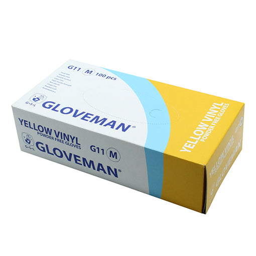 Gloveman® Yellow Vinyl Powder Free Examination Gloves - Box of 100 (Sizes S - XL)
