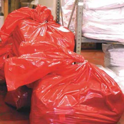 Heavy Duty Red Dissolving Strip Laundry Sacks 18/28 x 38" per 200