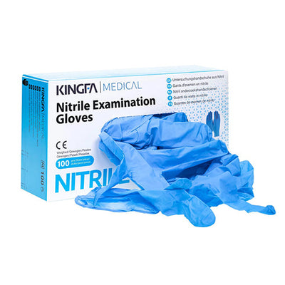 Kingfa Blue Nitrile Powder Free Examination Gloves - Box of 100 (Size Small)