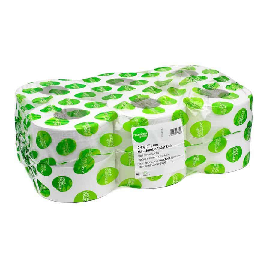 Maxima Green – Mini Jumbo 2 Ply Toilet Rolls L 200m / H 76mm Core
