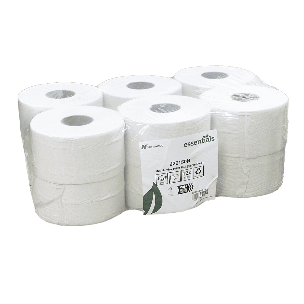 Northwood Essentials Mini Jumbo 2 Ply Toilet Rolls – L 150m / H 62mm Core