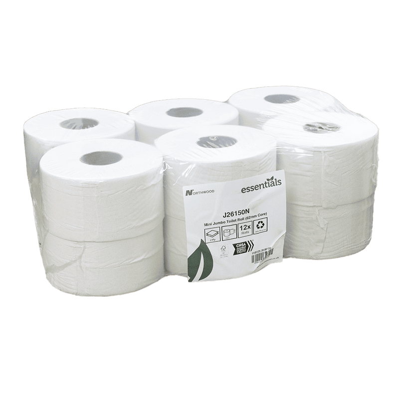 Northwood Essentials Mini Jumbo 2 Ply Toilet Rolls – L 150m / H 62mm Core