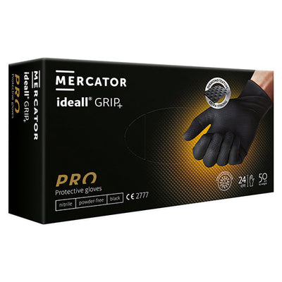Mercator Black Nitrile Powder Free Disposable Gloves - Ideall Grip, Box of 50 (Sizes M - XXL)