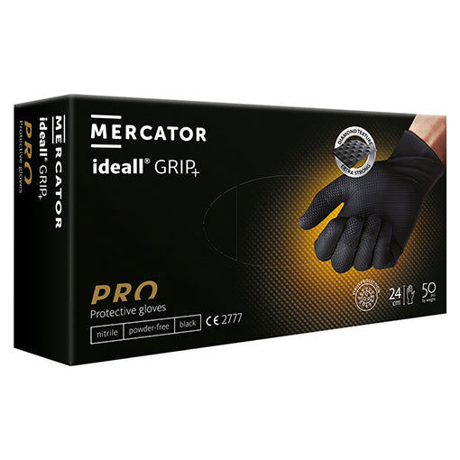 Mercator Black Nitrile Powder Free Disposable Gloves - Ideall Grip, Box of 50 (Sizes M - XXL)