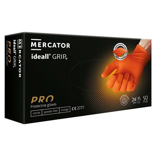 Mercator Orange Nitrile Powder Free Disposable Gloves - Ideall Grip, Box of 50 (Sizes S - XXL)