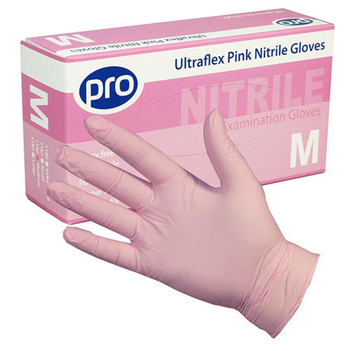 PRO UltraFLEX Pink Nitrile Powder Free Disposable Gloves - Box of 100 (Sizes S & M)