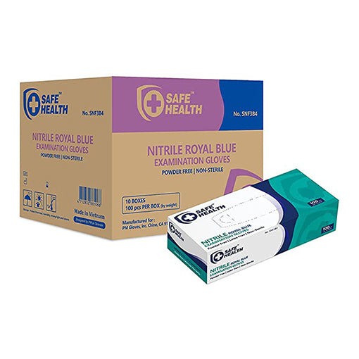 Safe Health Blue Nitrile Powder Free Examination Gloves - Box of 100 (Size Large)