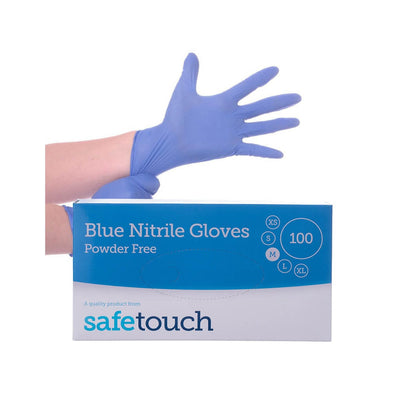 Safetouch Blue Nitrile Powder Free Gloves, Box of 100