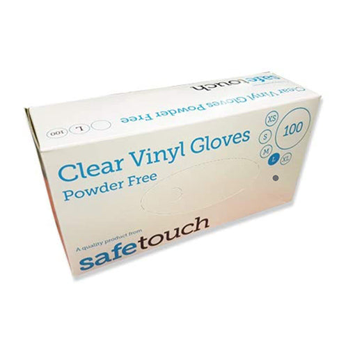 Safetouch Clear Vinyl Powder Free Disposable Gloves - Box of 100 (Size Large)