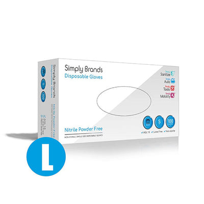 Simply Brands Blue Nitrile Powder Free Disposable Gloves - Box of 100 (Size Large)