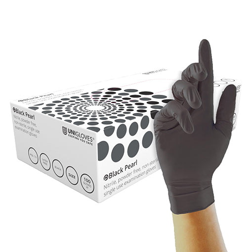 Unigloves Black Pearl Nitrile Powder Free Gloves - Box of 100 | Sizes S - XL