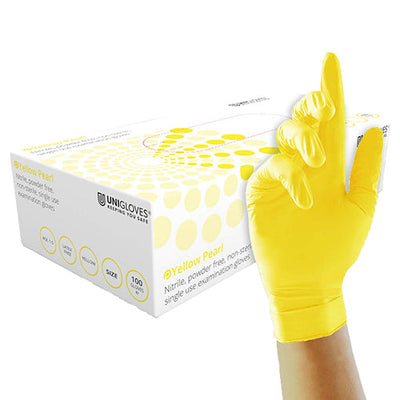 Unigloves Yellow Nitrile Powder Free Disposable Gloves - Box of 100 (Sizes S - L)