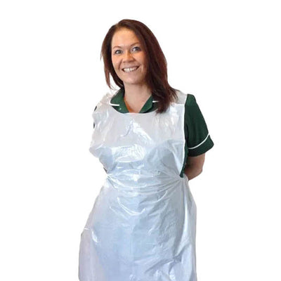 White Aprons on a Roll - 15 Micron, 27 x 46 Inch, Case of 1000 (5 x 200)
