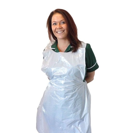 White Flat Pack Aprons - Superior, 15 Micron, 27 x 40 Inch | Pack of 100