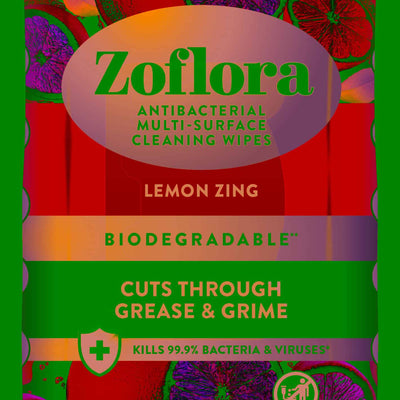 Zoflora Anti-Bacterial Cleaning Wipes Lemon Zing Biodegradable 70’s