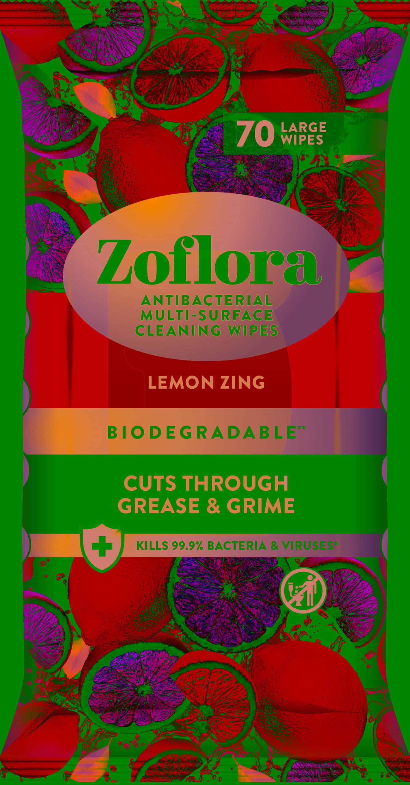 Zoflora Anti-Bacterial Cleaning Wipes Lemon Zing Biodegradable 70’s