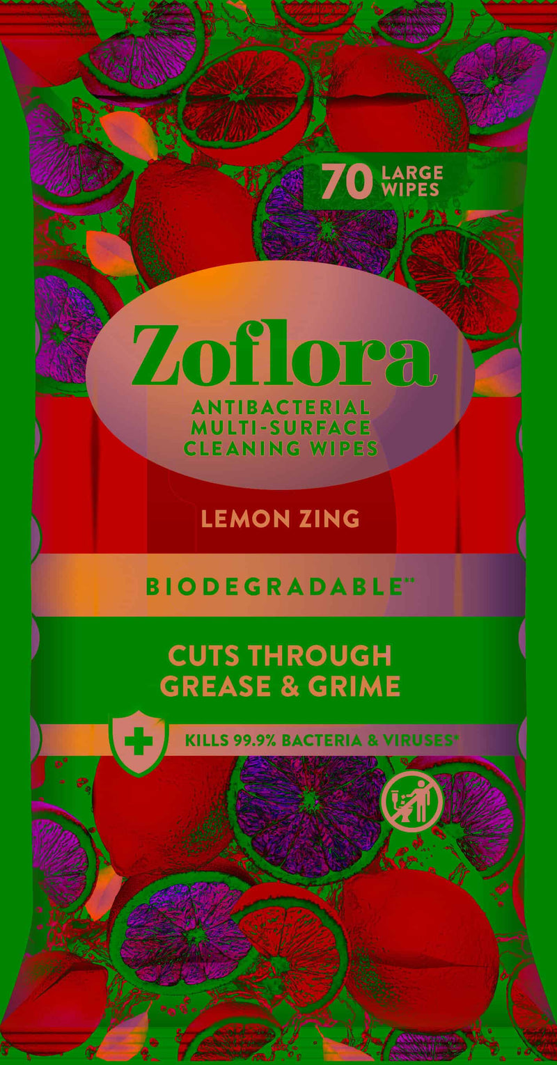 Zoflora Anti-Bacterial Cleaning Wipes Lemon Zing Biodegradable 70’s
